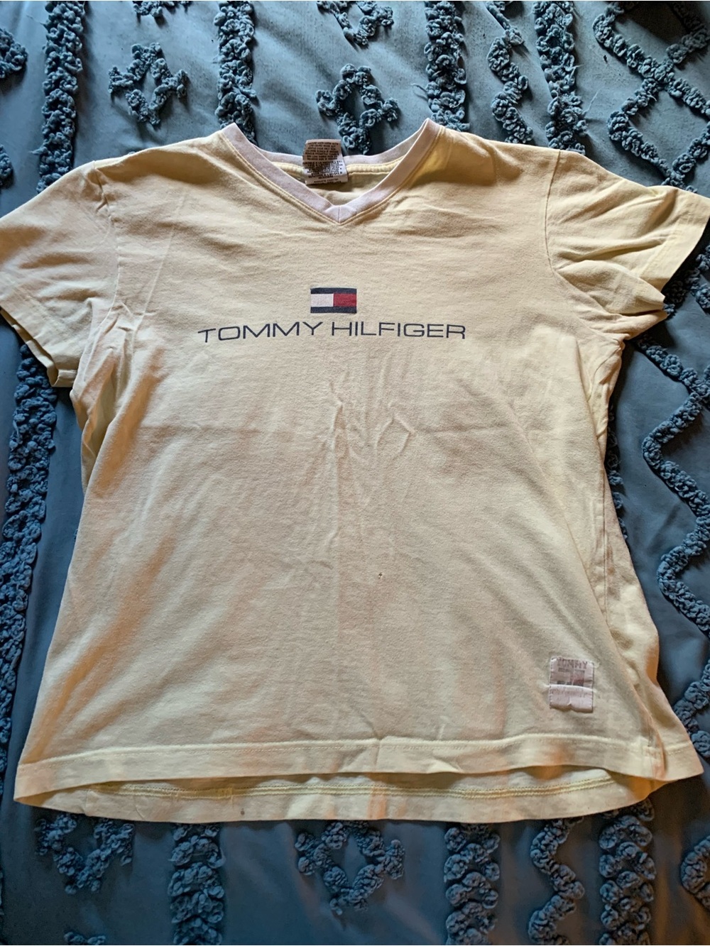 Tommy Hilfiger Pale Yellow V-Neck Logo Tee